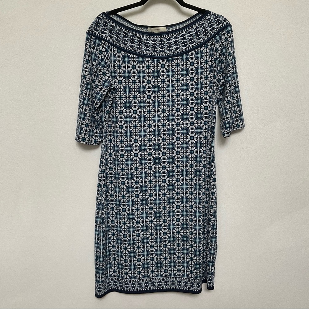 Lark & Ro Blue and White Printed Midi Dress